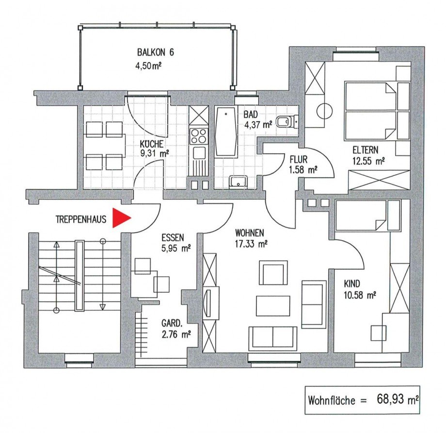Grundriss Etagenwohnung Leipzig-Wahren