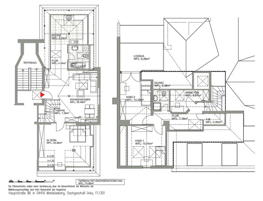 Grundriss Dachgeschosswohnung Markkleeberg