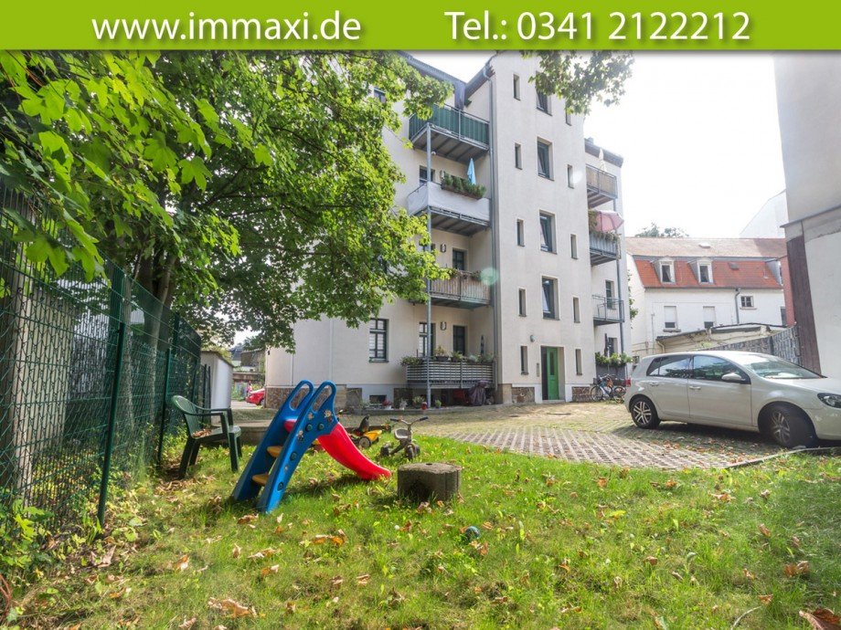 Hinterhof-mit-kleinem-Spielplatz Etagenwohnung Leipzig