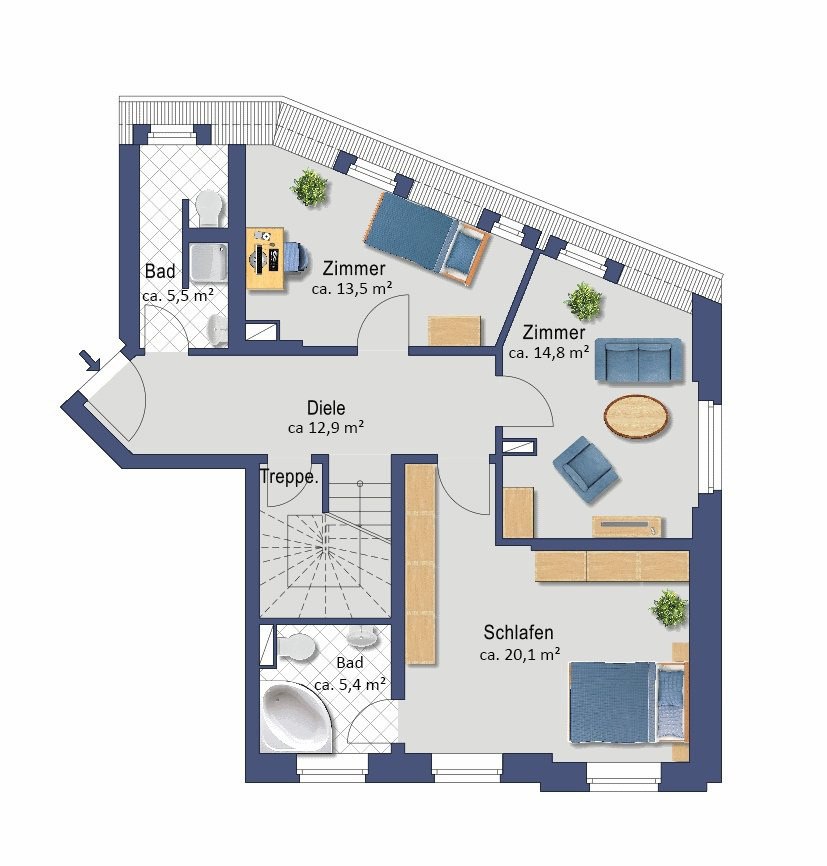 Grundriss-untere-Ebene Dachgeschosswohnung Leipzig