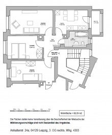 Grundriss ERSTBEZUG NACH SANIERUNG + EUTRITZSCH + 3 RAUM MIT LOGGIA + AB SOFORT