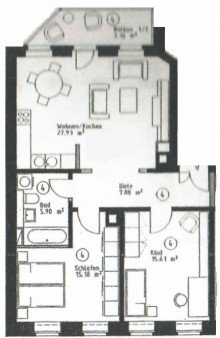 Grundriss SCHLEUSSIG + MIT WALDBLICK + 3 RAUM WOHNUNG + BALKON