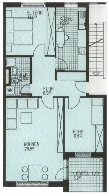 Grundriss LEIPZIG LAUSEN + 3 RAUM WOHNUNG + F�R EIGENNUTZER + BALKON