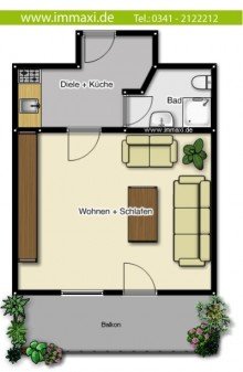 Grundriss EG Mitte MARKKLEEBERG  + 1 RAUM + TERRASSE + KLEIN UND FEIN + STELLPLATZ M�GLICH