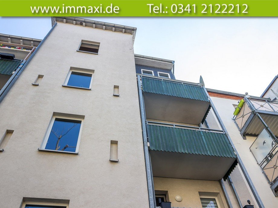 Hinteransicht-mit-Balkon Etagenwohnung Leipzig