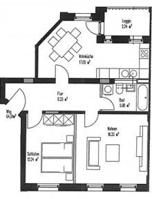 Grundriss ZENTRUM NORD + 2 RAUM WOHNUNG ZUM KAUF + BALKON + LOGGIA