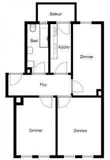 Grundriss-3-Raum-Wohnung-St�tteritz LEIPZIG-ST�TTERITZ + 3 RAUM WOHNUNG MIT BALKON ZUM KAUF