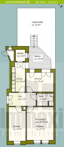 Grundriss PLAGWITZ + 3 RAUM WOHNUNG ERDGESCHOSS MIT GARTEN + PARKETT