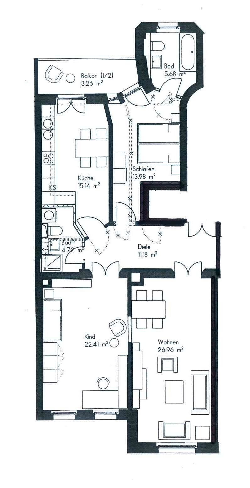 Grundriss 2 OG rechts Etagenwohnung Leipzig
