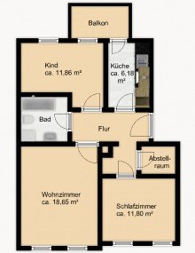 Grundriss LEUTZSCH + 3 RAUM WOHNUNG + BALKON + VERMIETET + SANIERT 2008