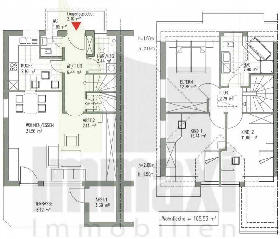 Grundriss Reiheneckhaus Markkleeberg