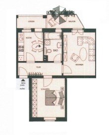 Grundriss ZENTRUM NORD + 2 RAUM WOHNUNG ZUM KAUF + BALKON + LOGGIA