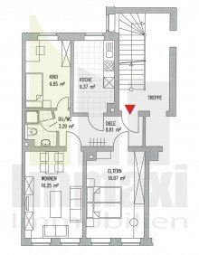 Grundriss LEIPZIG-M�CKERN + 3 RAUM WOHNUNG MIT EINBAUK�CHE + 3.OG + AB SOFORT FREI