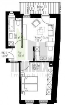 Grundriss WE06 GOHLIS S�D + 2 ZIMMER ERSTBEZUG + BALKON + PARKETT