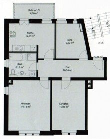Grundriss KNAUTKLEEBERG + 3 RAUM WOHNUNG ZUM KAUF + TOP AUSSTATTUNG + BALKON